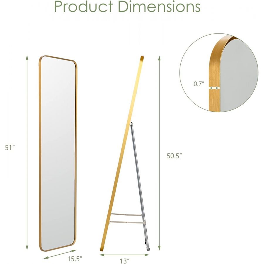 Beauty Salon Gold Steel Frame Full Length Mirror with Stand